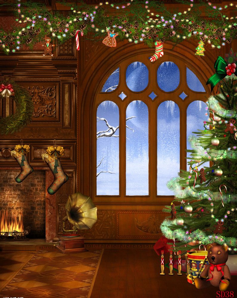 WHOLESALE PHOTO BACKDROP WALLPAPER CURTAIN SCENIC Christmas INDOOR ...