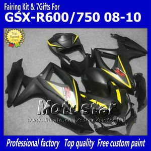 7Gifts Motorcykelmässor för Suzuki 2008 2009 2010 GSX-R600 GSX-R750 08 09 10 GSXR 600 GSXR750 K8 FLAT Black Custom Fairings Kit FF57