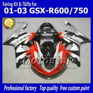 スズキGSXRのオートバイフェアリング600 750 K1 2001 2002 2003 GSXR600 GSXR750 01 02 03 R600 R750レッドシルバーABSフェアリングFF67