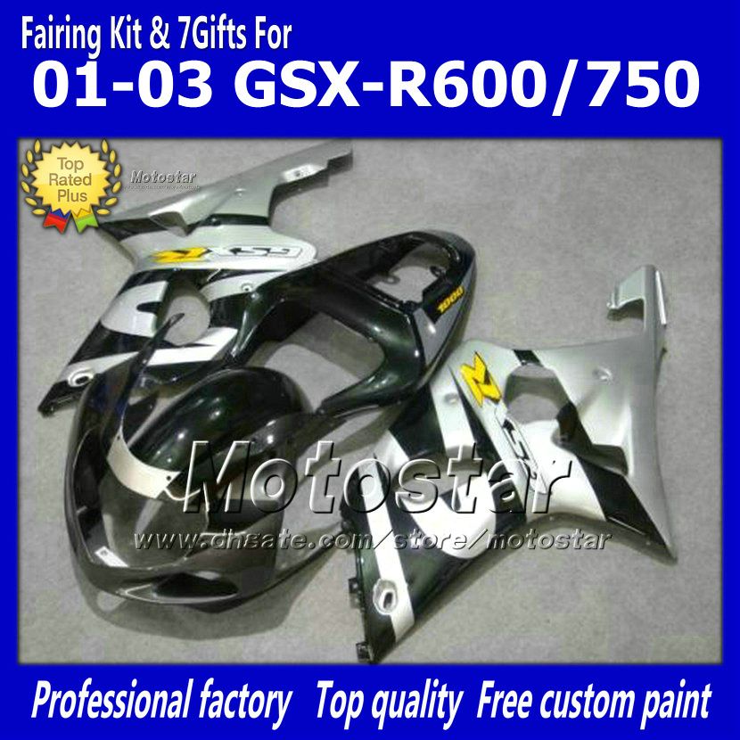 

Motorcycle fairings for SUZUKI GSXR 600 750 K1 2001 2002 2003 GSXR600 GSXR750 01 02 03 R600 R750 black silver abs fairing ff68, Multi-color