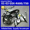 スズキGSXRのオートバイフェアリング600 750 K1 2001 2002 2003 GSXR600 GSXR750 01 02 03 R600 R750ブラックシルバーABSフェアリングFF68