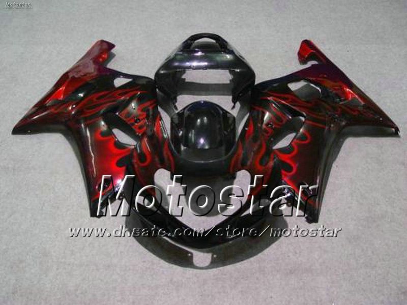 Anpassade motorcykelmässor med 7Gifts för Suzuki GSXR 1000 K2 2000 2001 2002 GSXR1000 00 01 02 R1000 Red Flame Fairing Kit FF93