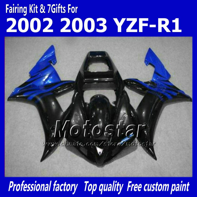 

Custom fairings set for YAMAHA 2002 2003 YZF-R1 02 03 YZFR1 02 03 YZF R1 YZFR1000 glossy blue black motorcycle fairing gg26, Multi-color
