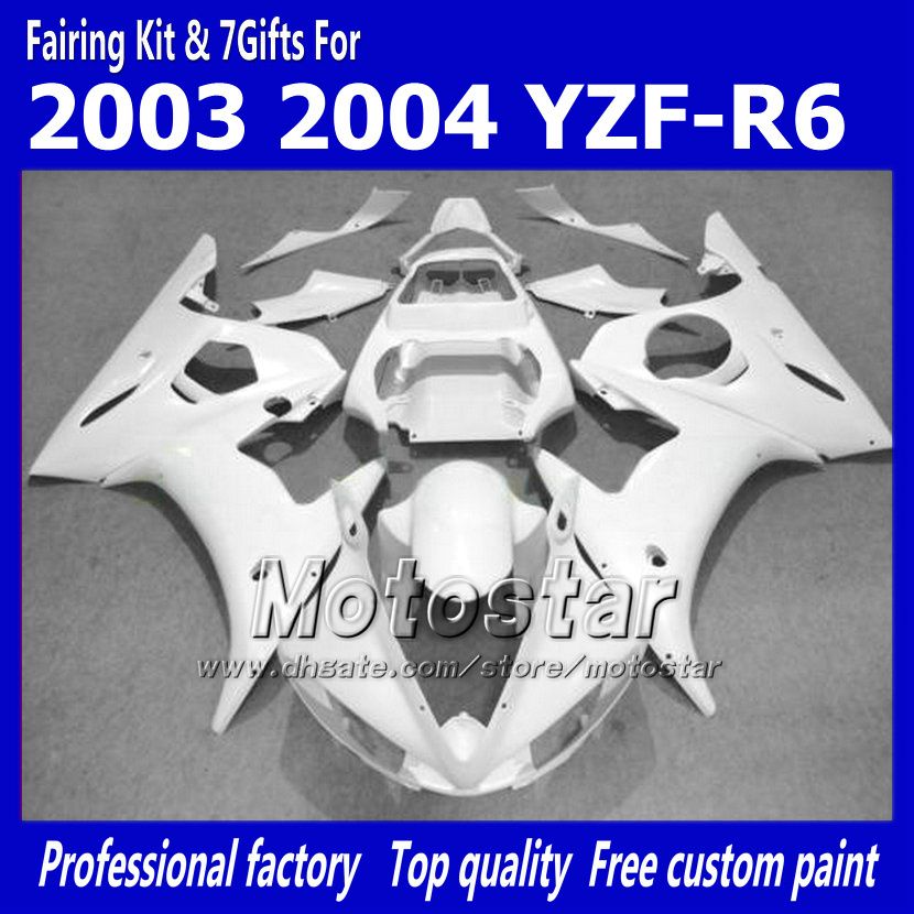 

7 Gifts fairings body kit for YAMAHA 2003 2004 YZF-R6 03 04 YZFR6 YZF R6 YZF600 glossy white fairing set gg73, Multi-color