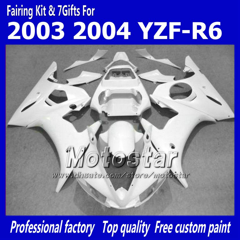 7 هدايا فادغز جسم مجموعة من أجل Yamaha 2003 2004 YZF-R6 03 04 YZFR6 YZF R6 YZF600 GRAY WHITE FAIRING SET GG73