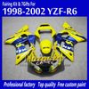 Bezpłatny niestandardowy zestaw do obróbki dla Yamaha YZF-R6 1998 1999 2000 2000 2002 YZFR6 YZF R6 YZF600 Żółte Motul Wishings Set HH1