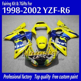 Free Custom fairing kit for YAMAHA YZF-R6 1998 1999 2000 2001 2002 YZFR6 YZF R6 YZF600 yellow Motul fairings set hh1