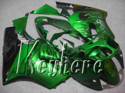 7 regalos gratis Kit de carenado de plástico ABS para ninja ZX12R 2000 2001 ZX 12R 00 01 ZX-12R carenados G1f llamas negras en carrocería de motocicleta verde