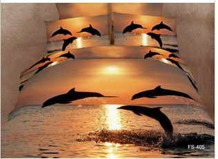 new oil painting style dolphin gold sunset sea king size 3d bedding dolphin sheet set