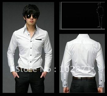 2013 New Mens Distinguished Fashion Slim Dress Shirts Male Long Sleeved ...