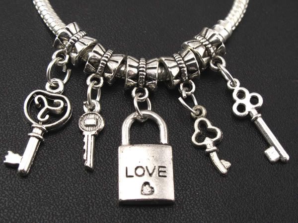 Love Key  Lock Dangle Charm Big Hole Beads / Bulk 5Styles Dangle Fit European Bracelet Jewelry DIY