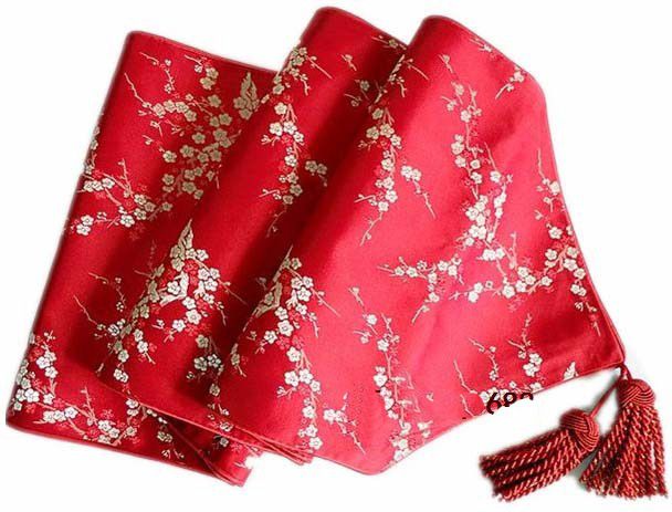  120 inch Extra Long Elegant Luxury Banquet Table Runner Silk Brocade Cherry blossoms End Table Cloth Fashion Decorative Bed Runner