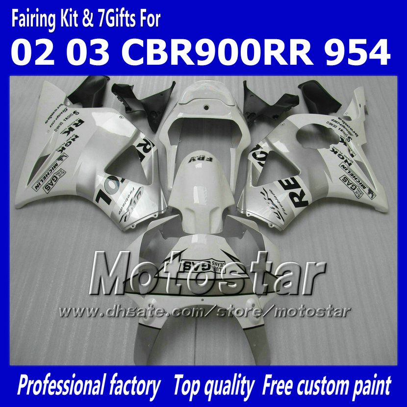 7Gifts Aftermarket Fairing for Honda CBR900RR 954 2002 2003 CBR900 954RR CBR954 02 03 CBR900RR White Silver Custom Backings Set JJ26