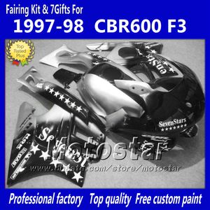 ABS Fairing Kit för Honda CBR600 F3 97 98 CBR 600 F3 1997 1998 CBR 600F3 97 98 Black Silver Sevenstar Custom Fairings