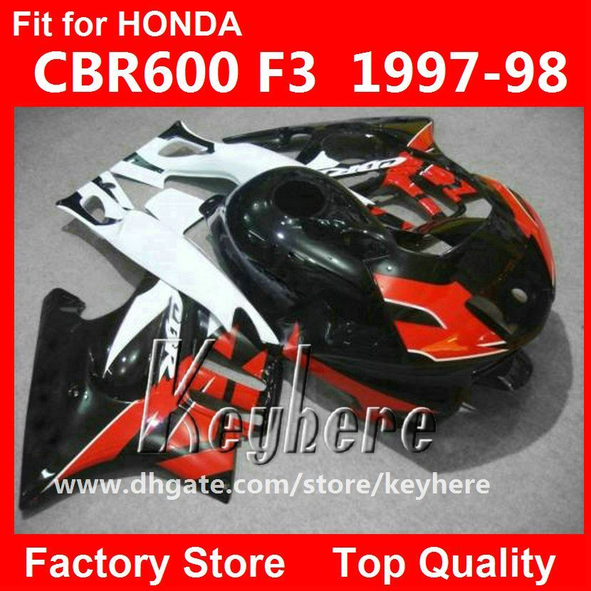 طقم هدايا من البلاستيك ABS مجاناً لهوندا CBR 600 97 98 CBR600 1997 1998 F3 fairings G2C أبيض عالي الجودة أحمر أسود قطع غيار الدراجات النارية