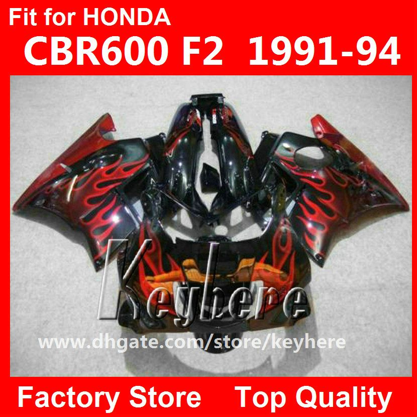 Gratis 7 gåvor Fairing Kit för Honda CBR 600 91 92 93 94 CBR600 1991 1992 1993 1994 F2 Fairings G4C Hot Sale Red Flames Black Motorcycle Parts