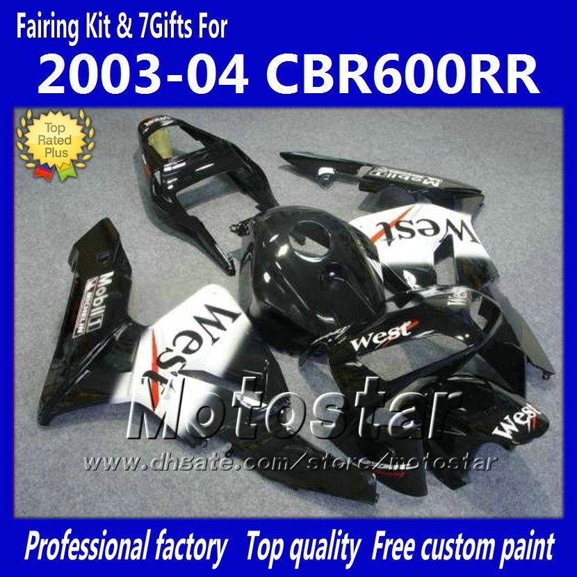 7Gifts Fairings Kit för Honda CBR600RR F5 2003 2004 CBR 600 RR 03 04 CBR600 600RR Svart Vit West Fairing Set KK3