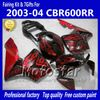 Wróżki Bodykit dla Honda CBR600RR F5 2003 2004 CBR 600 RR 03 04 CBR600 600RR Czerwony płomień w czarnym zestawie obróbki KK13