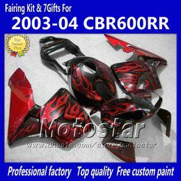 Fairings bodykit for HONDA CBR600RR F5 2003 2004 CBR 600 RR 03 04 CBR600 600RR red flame in black fairing set kk13