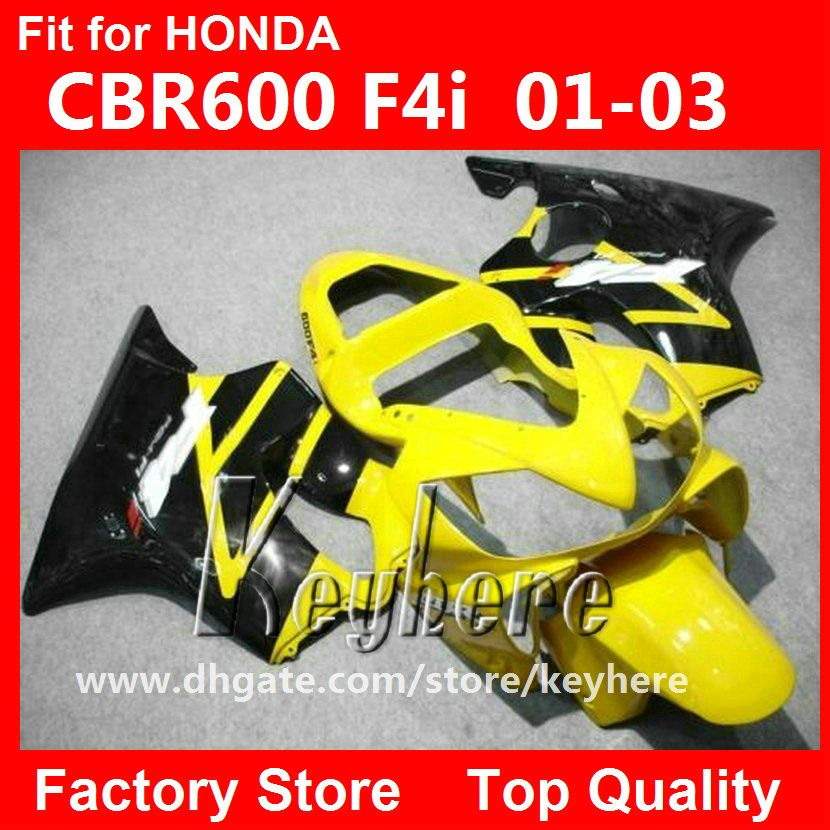 Honda CBR600 için ücretsiz 7 hediyeler Özel yarış kaporta kiti 2001 2002 2003 CBR 600 01 02 03 F4I fairings G2e sarı siyah motosiklet vücut çalışması