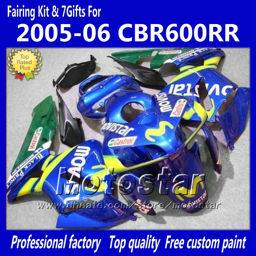 7 Gåvor Fairings Bodykit för Honda CBR600RR F5 2005 2006 CBR 600 RR 05 06 CBR600 600RR Blue Movistar Motorcykel Fairing KK18