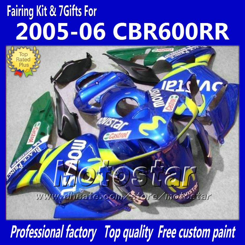 7 선물 페어링 Honda CBR600RR F5 2005 2006 CBR 600 RR 05 06 CBR600 600RR 블루 Movistar 오토바이 페어링 KK18