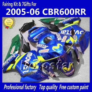 7 선물 페어링 Honda CBR600RR F5 2005 2006 CBR 600 RR 05 06 CBR600 600RR 블루 Movistar 오토바이 페어링 KK18