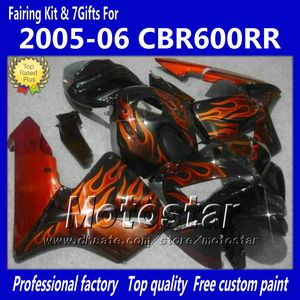 Fairings Bodykit för Honda CBR600RR F5 2005 2006 CBR 600 RR 05 06 CBR600 600RR Orange flamma i svart motorcykel Fairing KK38