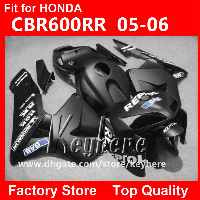 Gratis 7 gåvor Injiceringsfajningssats för Honda CBR600RR 2005 2006 CBR 600RR 05 06 F5 FAININGS G2E All Flat Glossy Black Motorcycle Body Work