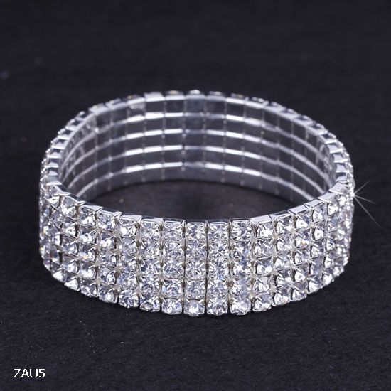 5 Row Shiny Clear Rhinestone Elastic Bangle Bracelet Hand Band Wristband Party Wedding Engagement Bridal Jewelry Fashion Gift ZAU5*10
