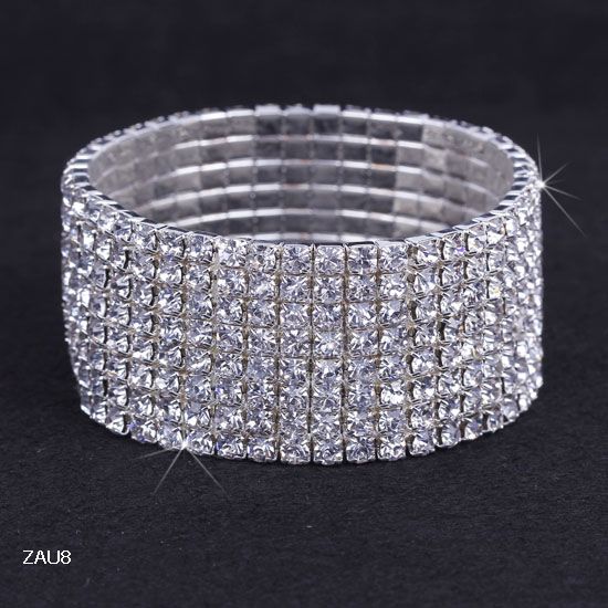 1-10 row Shiny Rhinestone Elastic Lady Bangle Stretch Crystal Bangle Bracelet Fit Party Prom Wedding Bride Jewelry Gift Various Choose ZAU*5