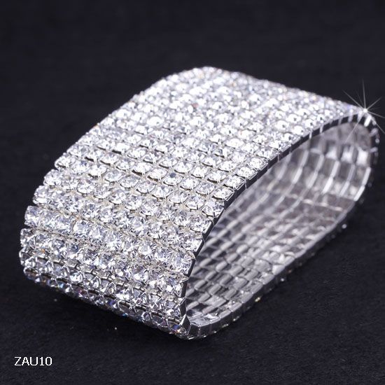 10 Row Glänsande Rhinestone Elastiska Kvinnor Bangle Stretch Crystal Bangle Armband Fit Party Prom Bröllop Förlovning Bridal Smycken Present ZAU10 * 5