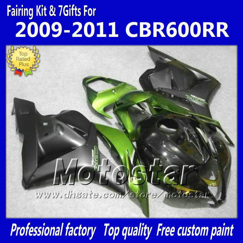 

7Gifts injection fairings body kit for HONDA CBR600RR F5 2009 2010 2011 CBR 600 RR 09 10 11 green black custom fairing set, Multi-color