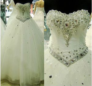 Sexy Ball Gown Bling Bling Crystal Simple Elegant Sweetheart Bride Princess Wedding Dress