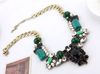 Nouveau Style Européen Vintage Or Vert Gem Strass Résine Fleur Ras Du Cou Bib Collier