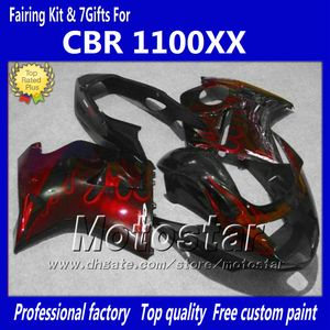 Honda CBR1100XX CBRのOEM注入プラスチックフェアリングは、黒いオートバイのフェアリングLL34の赤い炎