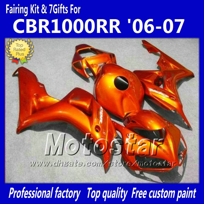 7 Gåvor Injektionsgjutning Motorcykel Fays för Honda CBR1000RR 06 07 CBR 1000RR 2006 2007 Alla glansiga orange röda Fairings Set LL73