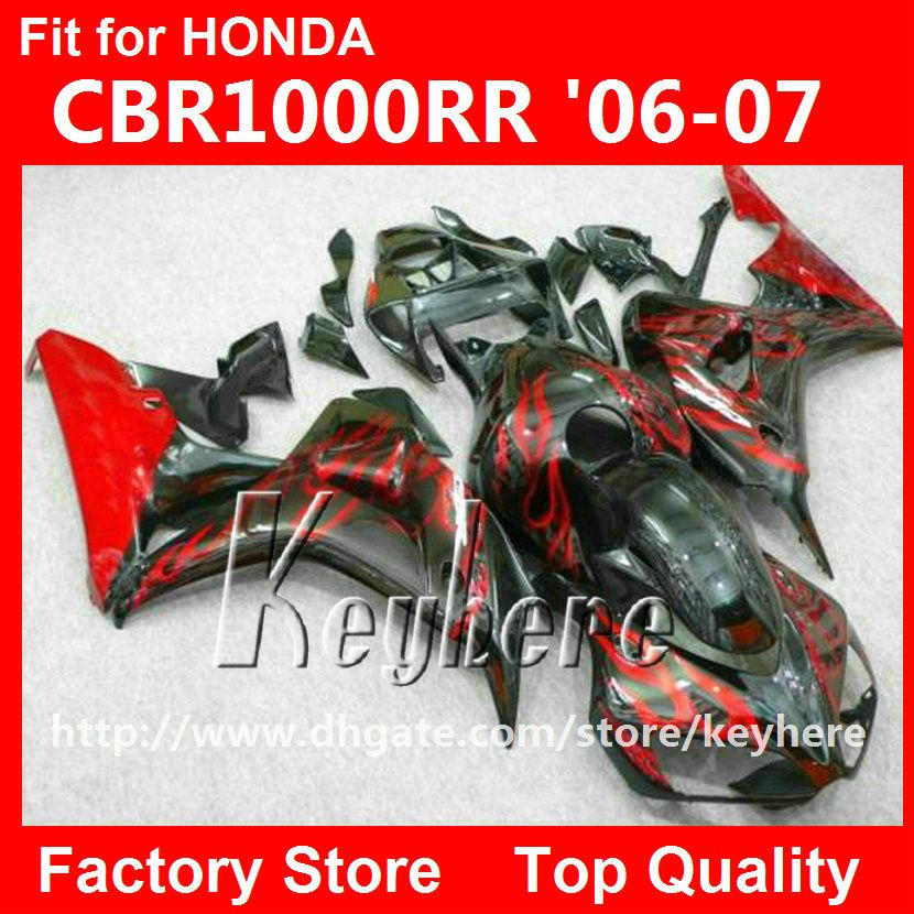 Livre 7 presentes injeção carenagem kit para Honda CBR1000RR 2006 2007 CBR 1000RR 06 07 CBR 1000 RR carenagens g1i red flames black motorcycle parts