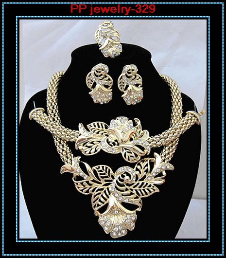 التجزئة! عالية الجودة الفاخرة الذهب لهجة زهرة مجموعات المجوهرات 329 الذهب مطلي مجموعات المجوهرات زهرة للمرأة