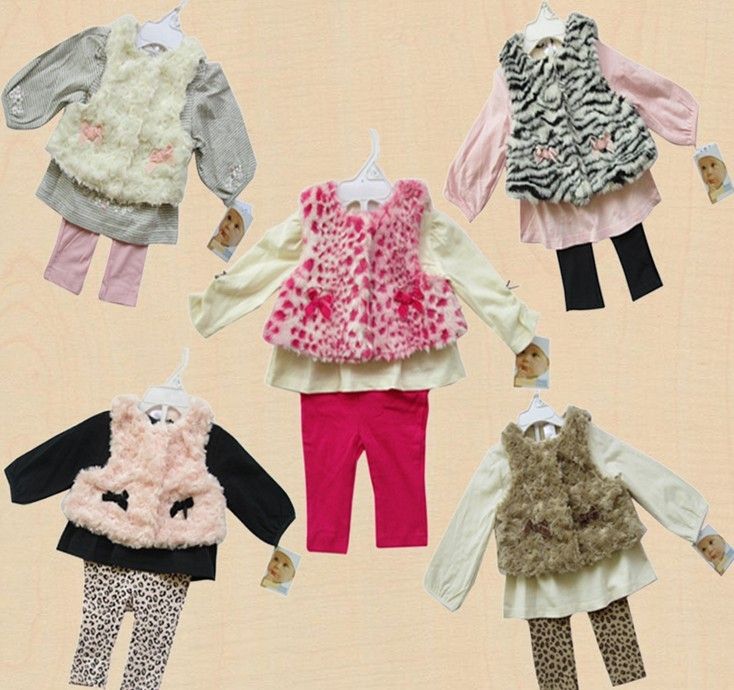 

3 pcs set baby Coat / Vest T-shirt, Leggings Pant Tops shirt outfit 12sets/lot #2931, Modena