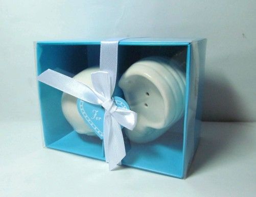 Plaży Favors Favors Conch Ceramic Solt and Pepper Shaker in Blue Gift Box lotWedding Favors Prezenty 8738146