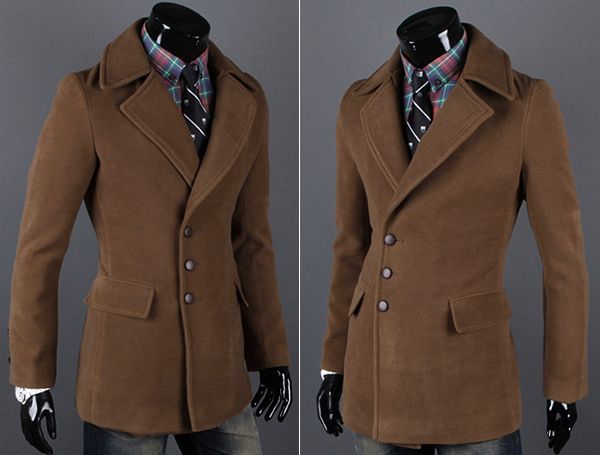 Men Jacket Coat Slim Winter Coat Mens Long Coat Lapel Single Breasted ...