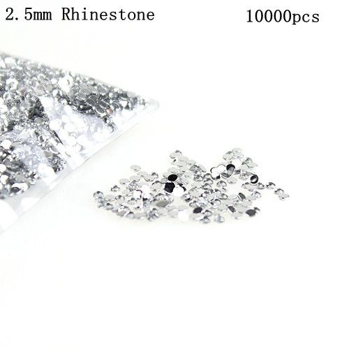 Decoraciones del arte del clavo 1bags / 10000 unids / bolsa es opcionales 2.5 mm transparente cristalino redondo Rhinestone Nail Art Tip Rhinestone