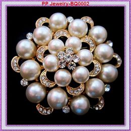 Fancy Gold Tone Faux Pearl And Crystal Brooches!BQ0002 Wedding Bouquet Broaches