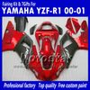 7 الهدايا fairings fairwork لعام 2000 2001 Yamaha YZF R1 YZFR1 00 01 YZF-R1 YZF1000 طقم لامعة أحمر أسود كامل هدية