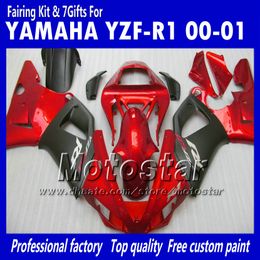 7 Geschenke Karosserieverkleidungen für 2000 2001 Yamaha YZF R1 YZFR1 00 01 YZF-R1 YZF1000 glänzend rot schwarz Vollverkleidungssatz MM9