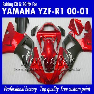 7ギフトボディワークブレオレンズ2000年2001年ヤマハYZF R1 yzfr1 00 01 YZF-R1 YZF1000光沢のある赤黒フルフェアリングキットMM9