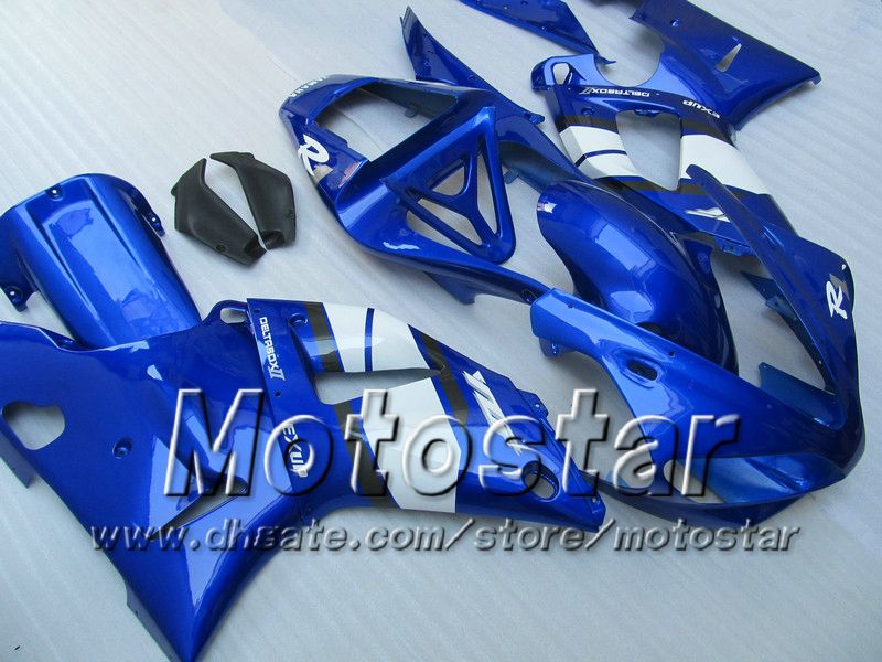 7 Gåvor Bodywork Fairings för 2000 2001 Yamaha YZF R1 YZFR1 00 01 YZF-R1 YZF1000 Glänsande Blå Vit Full Fairing Kit MM12