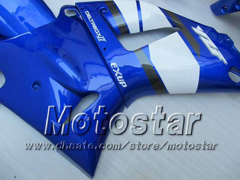 7 Gåvor Bodywork Fairings för 2000 2001 Yamaha YZF R1 YZFR1 00 01 YZF-R1 YZF1000 Glänsande Blå Vit Full Fairing Kit MM12