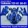 2000年2001年ヤマハYZF R1 YZFR1 00 01 YZF-R1 YZF1000光沢のあるブルーホワイトフルフェアリングキットMM12